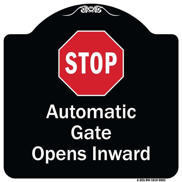 Designer Series-Stop Automatic Gate Opens Inward With Symbol, 18" x 18", BW-1818-9885